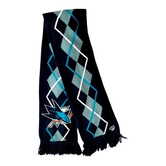 Double Layered Scarf San Jose Sharks Argyle Scarf Licensed US NHL Team Fan Scarf - Picture 1 of 5